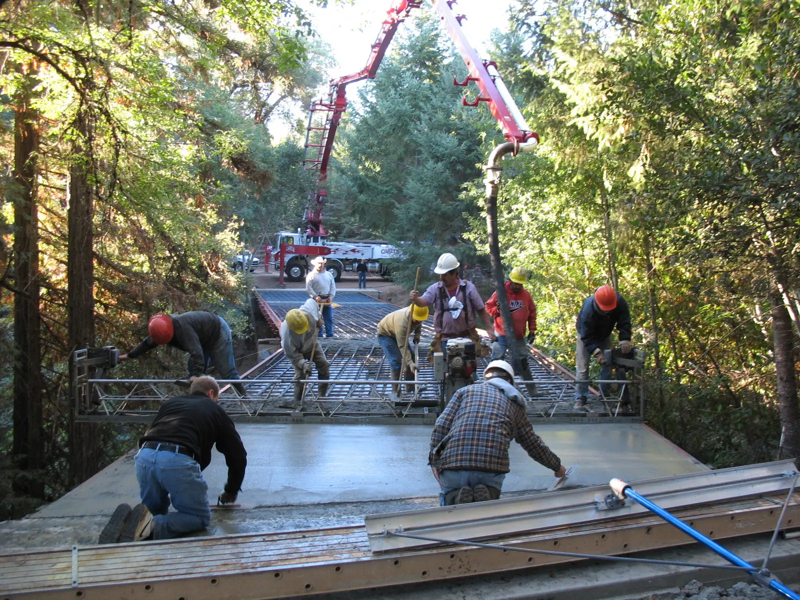 Tumbling McD Road Bridge; designers, Philo Saw Works; engineer, Dennis McCroskey, P.E., Mendocino, CA: concrete pour in progress